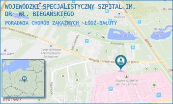 PORADNIA CHORÓB ZAKAŹNYCH - WOJEWÓDZKI SPECJALISTYCZNY SZPITAL IM. DR  WŁ. BIEGAŃSKIEGO - UL. GEN. KAROLA KNIAZIEWICZA 1/5,  ŁÓDŹ-BAŁUTY