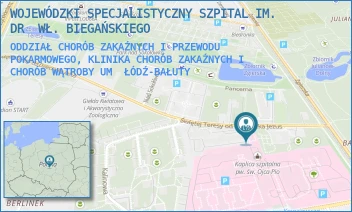 ODDZIAŁ CHORÓB ZAKAŹNYCH I PRZEWODU POKARMOWEGO, KLINIKA CHORÓB ZAKAŹNYCH I CHORÓB WĄTROBY UM - WOJEWÓDZKI SPECJALISTYCZNY SZPITAL IM. DR  WŁ. BIEGAŃSKIEGO - UL. GEN. KAROLA KNIAZIEWICZA 1/5,  ŁÓDŹ-BAŁUTY
