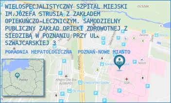 PORADNIA HEPATOLOGICZNA - WIELOSPECJALISTYCZNY SZPITAL MIEJSKI IM.JÓZEFA STRUSIA Z ZAKŁADEM OPIEKUŃCZO-LECZNICZYM. SAMODZIELNY PUBLICZNY ZAKŁAD OPIEKI ZDROWOTNEJ Z SIEDZIBĄ W POZNANIU PRZY UL. SZWAJCARSKIEJ 3 - SZWAJCARSKA 3,  POZNAŃ-NOWE MIASTO