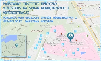 PORADNIA WZW ODDZIAŁU CHORÓB WEWNĘTRZNYCH I HEPATOLOGII - PAŃSTWOWY INSTYTUT MEDYCZNY MINISTERSTWA SPRAW WEWNĘTRZNYCH I ADMINISTRACJI - WOŁOSKA 137,  WARSZAWA MOKOTÓW